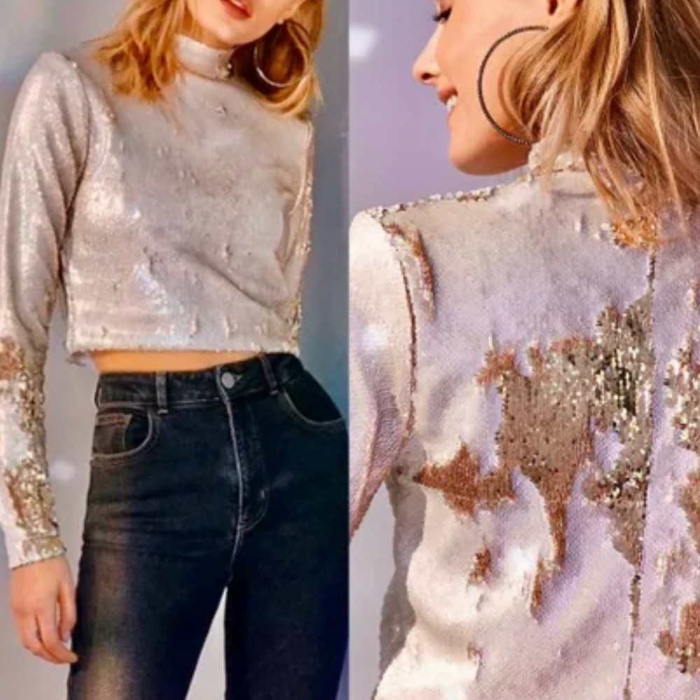 Silence + Noise Akiko Sequin Mock Neck Top